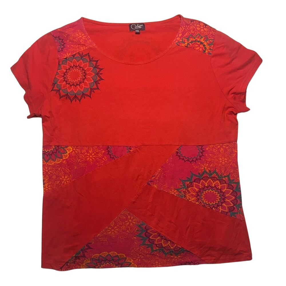Coline XXL Red Patchwork Mandala Tee Boho Hippie Artsy Festival Y2K